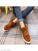 Plain Flat Velvet Criss Cross Round Toe Casual Date Sneakers