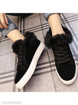 Plain Flat Velvet Criss Cross Round Toe Casual Date Sneakers