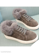 Plain Flat Velvet Criss Cross Round Toe Casual Date Sneakers