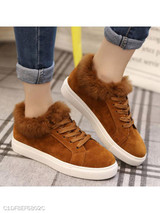 Plain Flat Velvet Criss Cross Round Toe Casual Date Sneakers