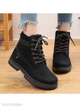Plain Flat Velvet Criss Cross Round Toe Short Flat Boots