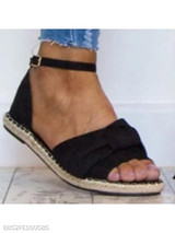 Plain Flat Velvet Ankle Strap Peep Toe Casual Date Flat Sandals