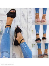 Plain Flat Velvet Ankle Strap Peep Toe Casual Date Flat Sandals
