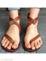 Plain Flat Ankle Strap Peep Toe Casual Gladiator Sandals