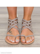 Plain Flat Ankle Strap Peep Toe Casual Gladiator Sandals