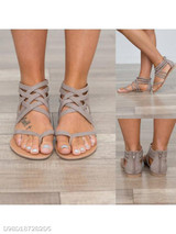 Plain Flat Ankle Strap Peep Toe Casual Gladiator Sandals