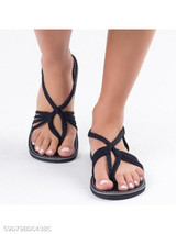 Plain Flat Ankle Strap Peep Toe Casual Flat Sandals