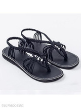 Plain Flat Ankle Strap Peep Toe Casual Flat Sandals