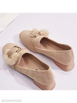 Plain Chunky Low Heeled Velvet Round Toe Date Office Pumps