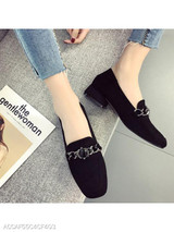 Plain Chunky Low Heeled Velvet Round Toe Date Office Low Heels