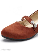 Plain Chunky Mid Heeled Velvet Round Toe Date Office Pumps