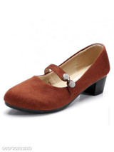 Plain Chunky Mid Heeled Velvet Round Toe Date Office Pumps