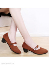 Plain Chunky Mid Heeled Velvet Round Toe Date Office Pumps