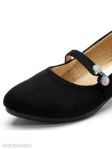 Plain Chunky Mid Heeled Velvet Round Toe Date Office Pumps