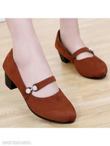 Plain Chunky Mid Heeled Velvet Round Toe Date Office Pumps