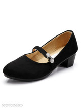 Plain Chunky Mid Heeled Velvet Round Toe Date Office Pumps