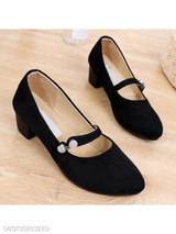 Plain Chunky Mid Heeled Velvet Round Toe Date Office Pumps