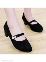 Plain Chunky Mid Heeled Velvet Round Toe Date Office Pumps