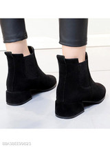 Plain Chunky Mid Heeled Velvet Round Toe Date Office Ankle Boots