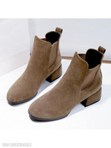 Plain Chunky Mid Heeled Velvet Round Toe Date Office Ankle Boots