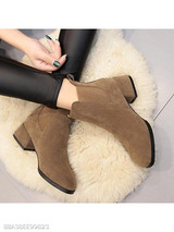 Plain Chunky Mid Heeled Velvet Round Toe Date Office Ankle Boots