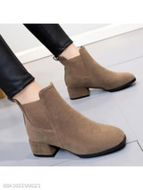 Plain Chunky Mid Heeled Velvet Round Toe Date Office Ankle Boots