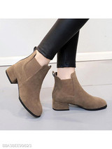 Plain Chunky Mid Heeled Velvet Round Toe Date Office Ankle Boots