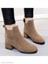 Plain Chunky Mid Heeled Velvet Round Toe Date Office Ankle Boots