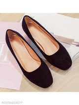 Plain Chunky Mid Heeled Velvet Round Toe Date Pumps