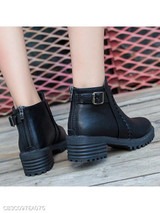 Plain Chunky Mid Heeled Criss Cross Round Toe Casual Date High Heels Boots