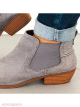 Plain Chunky Mid Heeled Velvet Round Toe Casual Date Ankle Boots