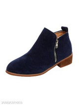 Plain Chunky Mid Heeled Velvet Round Toe Date Outdoor Short Ankle Boots