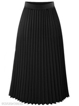Plain Elastic Waist Chiffon Pleated Maxi Skirt