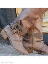 Plain Chunky Low Heeled Round Toe Date Outdoor Knee High Flat Boots