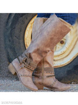 Plain Chunky Low Heeled Round Toe Date Outdoor Knee High Flat Boots