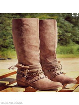 Plain Chunky Low Heeled Round Toe Date Outdoor Knee High Flat Boots