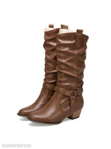 Plain Chunky Low Heeled Round Toe Date Outdoor Mid Calf Flat Boots