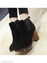 Plain Chunky High Heeled Velvet Round Toe Outdoor High Heels Boots