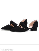 Plain Chunky Low Heeled Velvet Point Toe Date Low Heels