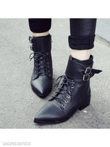 Plain Chunky Low Heeled Point Toe Date Outdoor Short Flat Boots