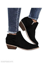 Plain Chunky Low Heeled Velvet Round Toe Casual Date Ankle Boots