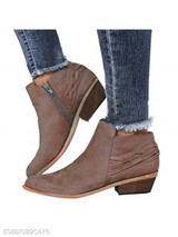 Plain Chunky Low Heeled Velvet Round Toe Casual Date Ankle Boots