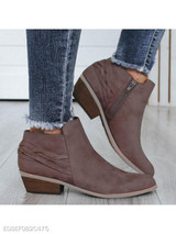 Plain Chunky Low Heeled Velvet Round Toe Casual Date Ankle Boots