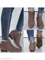 Plain Chunky Low Heeled Velvet Round Toe Casual Date Ankle Boots