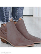 Plain Chunky Low Heeled Velvet Round Toe Casual Date Ankle Boots