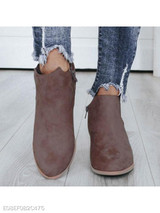 Plain Chunky Low Heeled Velvet Round Toe Casual Date Ankle Boots