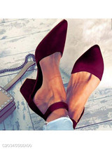 Plain Chunky Low Heeled Velvet Point Toe Date Office Pumps