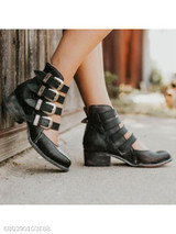 Plain Chunky Low Heeled Round Toe Casual Date Ankle Flat Boots