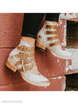 Plain Chunky Low Heeled Round Toe Casual Date Ankle Flat Boots
