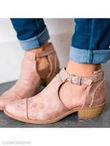Plain Chunky Low Heeled Velvet Round Toe Casual Outdoor Ankle Ankle Boots